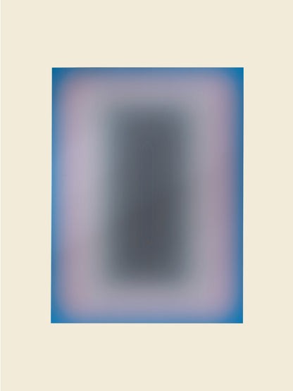 Fine art print titled Blue Aura Gradient, featuring a soft gradient of vivid blue tones surrounding a dark central core.