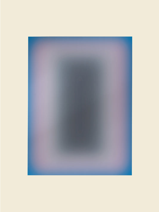 Fine art print titled Blue Aura Gradient, featuring a soft gradient of vivid blue tones surrounding a dark central core.